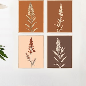 Collection of 5 Rust Lupine Flower Prints | Wildflower Wall Art | Ai Art Digital Print | Boho Floral Home Decor | High Resolution