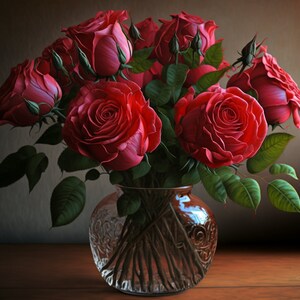 Crimson Roses Fine Art Print: Elegant Floral Vase