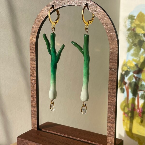 Handmade Polymer Clay Green Onion Earrings | Spring Onion Earrings | Scallion Earrings