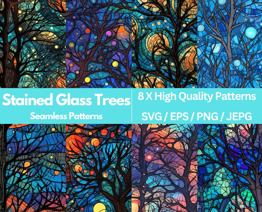Mystic Trees Stained Glass Stained Glass Seamless Pattern Etsy