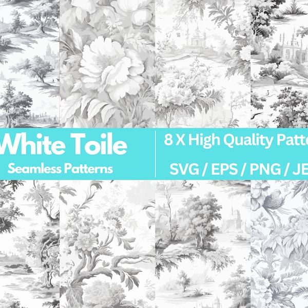 White Toile Design Series, Vintage Toile Tile Pattern | Digital Print For Seamless Prints | Vector | SVG | INSTANT DOWNLOAD