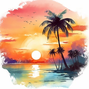 Watercolor Beach Sunsets Clipart, sunset bundle, tropical sunset, Ocean Scenes, digital download, watercolor landscape, ocean scenes, summer