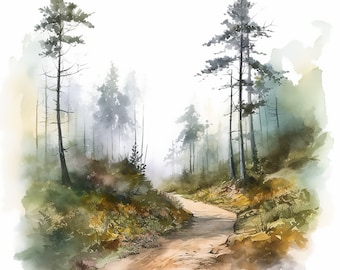 Watercolour Forest Path Clipart Bundle, Landscape clipart, hiking, nature scenes, camping, Woods, Woodlands Clipart, wilderness clipart, PNG