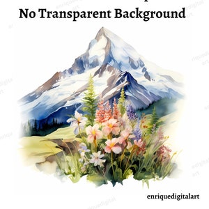 Imágenes Prediseñadas de montañas de acuarela, paisaje de montañas, creación de tarjetas, descarga digital, arte imprimible, elaboración de papel, formato PNG, colores vivos