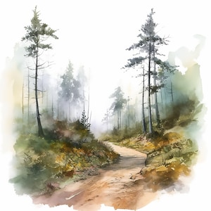 Watercolour Forest Path Clipart Bundle, Landscape clipart, hiking, nature scenes, camping, Woods, Woodlands Clipart, wilderness clipart, PNG