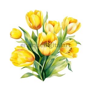 Aquarel gele tulpen clipart, kaart maken, scrapbooking afbeeldingen, digitale prints, afdrukbare clipart, digitaal knutselen, transparante PNG