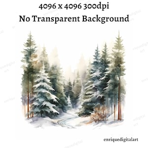 Aquarell Wald Clipart, Winterlandschaft, Kartenherstellung, Papier basteln, digitaler Download, druckbare Kunst, Wandkunst, sofortiger Download, PNG