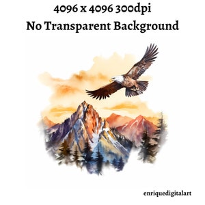 Aquarelle Eagle Clipart, Paysage de montagne, Scène nature, Téléchargement numérique, Téléchargement instantané, Format PNG, Clipart imprimable, Fabrication de cartes