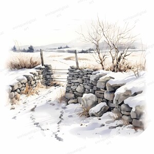 Watercolor Winter Clipart, Winter Landscape, Card Making, Digital Download, Printable Art, Wall Art, Instant Download, PNG Format