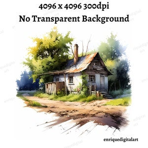 Aquarel verlaten huis clipart, kaart maken, papier knutselen, digitale download, afdrukbare kunst, kunst aan de muur, instant download, PNG-formaat