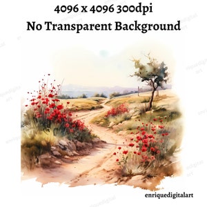 Aquarell Landschaft Clipart, Landschaft Landschaft, Kartenherstellung, Papier basteln, digitaler Download, druckbare Kunst, Wandkunst, PNG Format