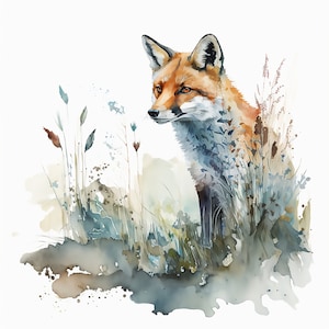 Fox Clipart in Meadows, Printable Fox Art, Digital Crafting Bundle, Paper Crafts, Collage, Junk Journal, Commercial Use, Digital Download