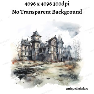 Acuarela Casas Abandonadas Clipart, Paisaje de Pueblo, Escena de la Naturaleza, Descarga Digital, Descarga Instantánea, Formato PNG, Imprimible, Fabricación de Tarjetas