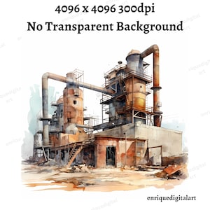 Imágenes prediseñadas de fábrica de acuarela, paisaje, escena de la naturaleza, descarga digital, descarga instantánea, formato PNG, imágenes prediseñadas imprimibles, fabricación de tarjetas