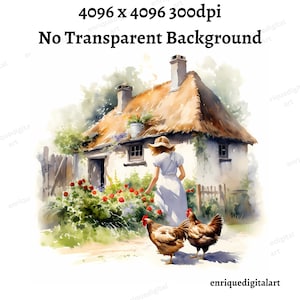 Clipart di vita di campagna ad acquerello, paesaggio di campagna, creazione di cartoline, creazione di carta, download digitale, arte stampabile, arte della parete, animali