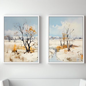 Winter Scenery Digital Prints, Landscape Painting, Printable Art, Wall Decoration, Digital Download, Vibrant Colors, Set of 2