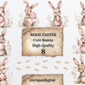 Watercolor Easter Bunny Clipart, High Quality, Transparent PNG, Junk Journal Elements, Spring Cliparts, Cute Floral Easter, Digital Download