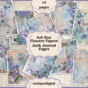 Blue Floral Junk Journal Papers, Paper Crafting, Digital Download, Junk Journal Pages, Scrapbooking, Shabby Chic, Printable Papers