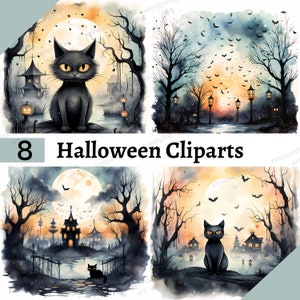 Halloween Cliparts, PNG Format, Digital Download, Scrapbooking, Card Making, Paper Crafting, Printable Art, Halloween Cats, Junk Journal