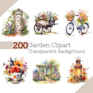 Bundle de cliparts jardin aquarelle, clipart jardin, fleurs sauvages des cliparts, téléchargement numérique, scrapbooking, fabrication de cartes, journal indésirable