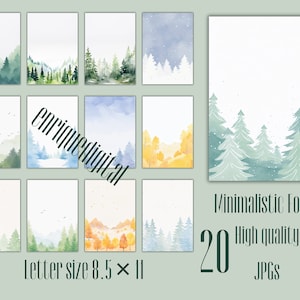 Clipart forêt aquarelle, pages de carnet de voyage aquarelle, fond de forêt, papier de journal imprimable, arbres aquarelles, thème forêt
