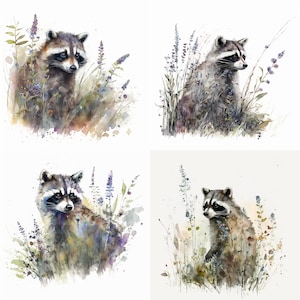 Aquarel Racon wilde bloemen clipart, dierlijke clipart, digitale download, afdrukbare kunst, instant download, kaart maken, papier knutselen