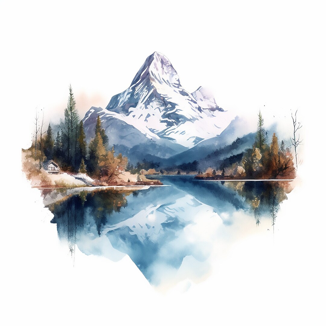 Watercolour Mountain River Clipart Bundle, Landscape Clipart, Hiking, Nature Scenes, Camping