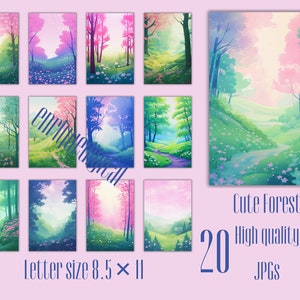 Clipart forêt aquarelle, pages de carnet de voyage aquarelle, fond de forêt, papier de journal imprimable, arbres aquarelles, thème forêt, JPG