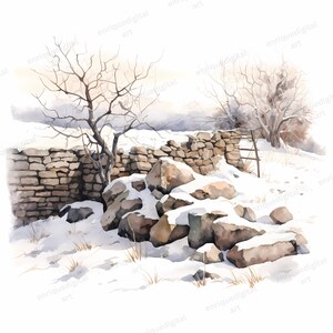 Watercolor Winter Clipart, Winter Landscape, Card Making, Digital ...