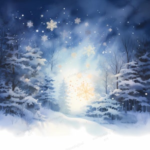 Aquarelle Snowy Clipart, Paysage d’hiver, Scène d’hiver, Fabrication de cartes, Téléchargement numérique, Art imprimable, Téléchargement instantané, Format PNG