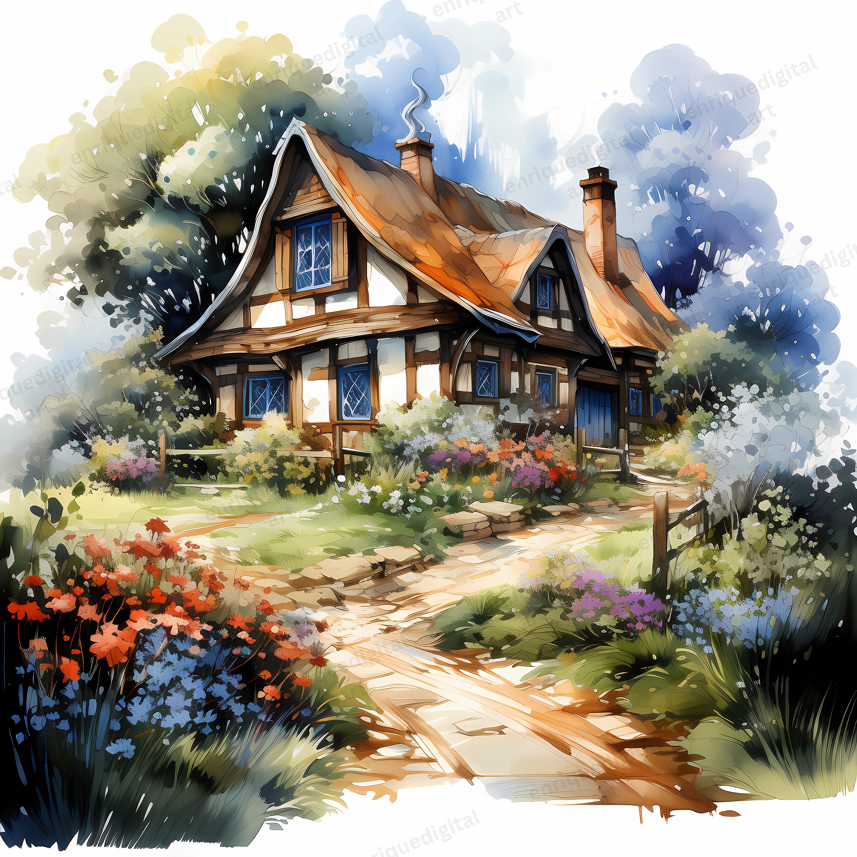 Watercolor Cottage Clipart Nature Landscape Scenes PNG - Etsy