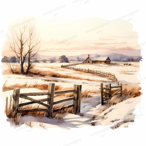Watercolor Countryside Clipart, Winter Landscape, Card Making, Paper ...