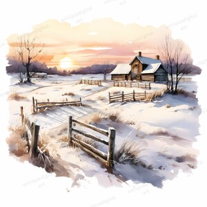 Watercolor Countryside Clipart, Winter Landscape, Card Making, Paper ...