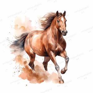 Watercolor Horse Clipart, Animal Clipart, Horse Galloping Illustrations, Horse Printable Art, Horse Painting, Wall Art, Digital Download