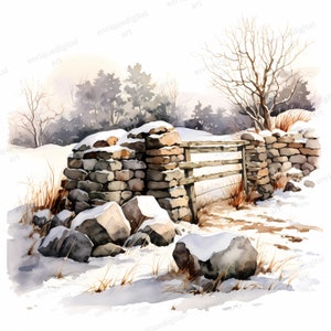 Watercolor Winter Clipart, Winter Landscape, Card Making, Digital ...