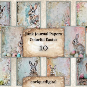 Kit diario spazzatura coniglietti pasquali, download digitale, documenti pasquali vintage, pagina di decorazioni pasquali, documenti di diario spazzatura, effimeri digitali pasquali