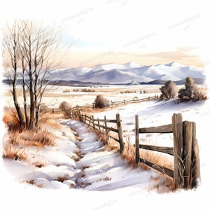 Watercolor Countryside Clipart, Winter Landscape, Card Making, Paper ...