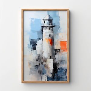 Lighthouse Oil Painting, Landscape Art, Printable Wall Art, Digital Download, Nature Scene, Digital Prints, Lighthouse Painting, Abstract