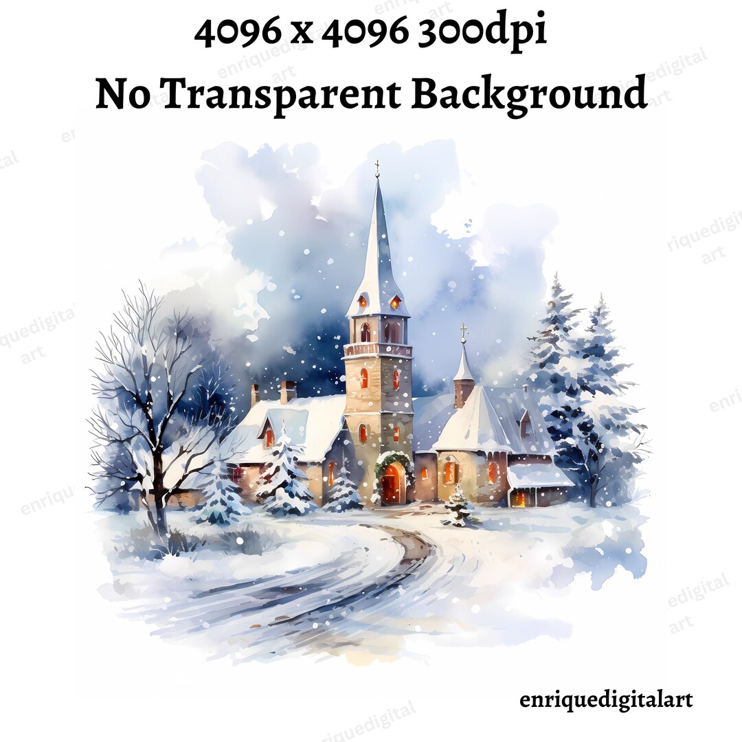Watercolor Church Clipart, Winter Landscape, Card Making, Paper ...