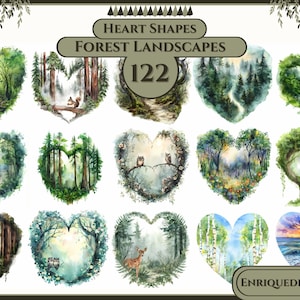 Imágenes prediseñadas de paisajes forestales de acuarela, escena de la naturaleza verde, descarga digital, impresiones digitales, imágenes de fabricación de tarjetas, JPG de alta calidad