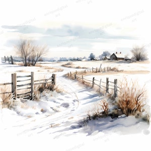 Watercolor Countryside Clipart, Winter Landscape, Card Making, Paper ...