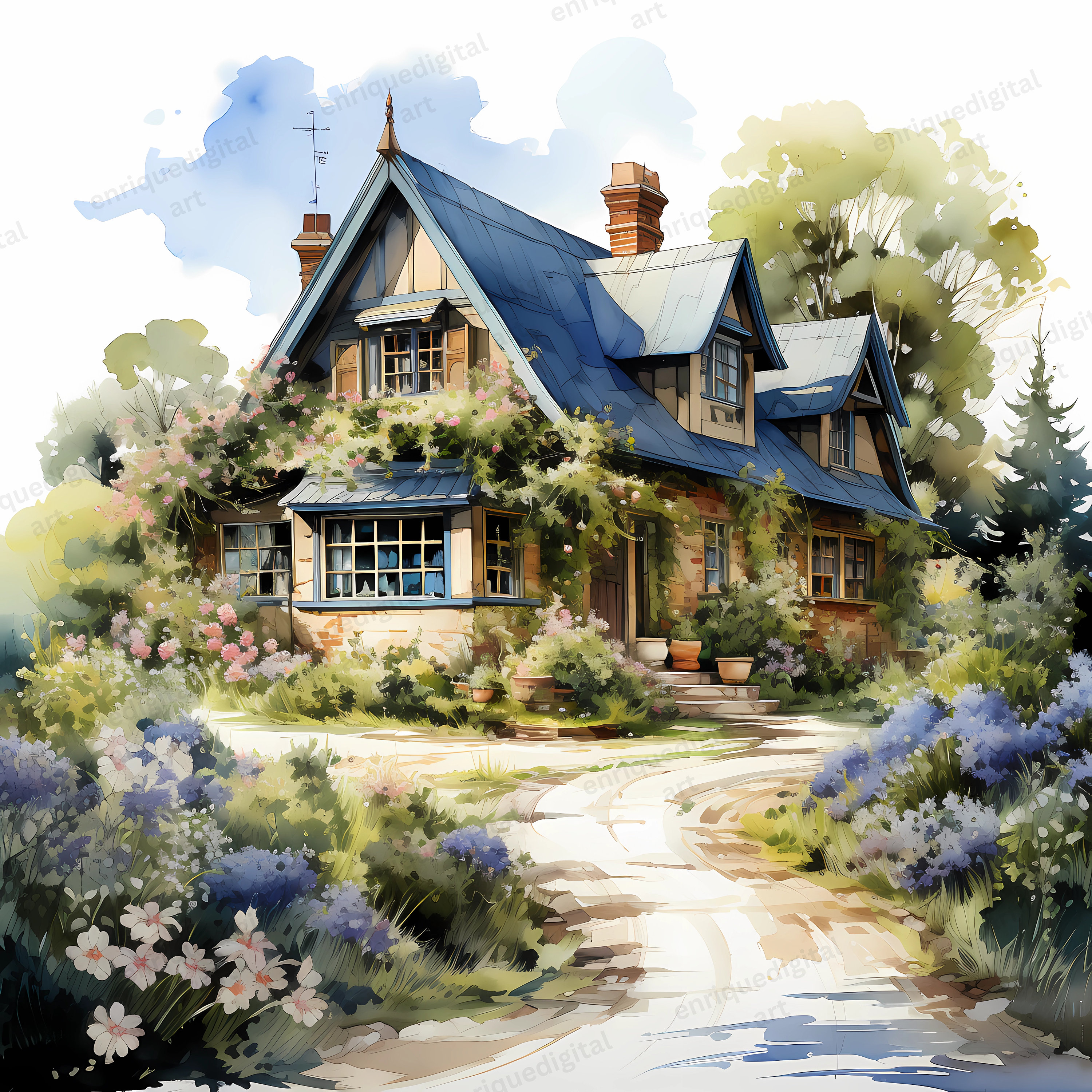 Watercolor Cottage Clipart Nature Landscape Scenes PNG - Etsy