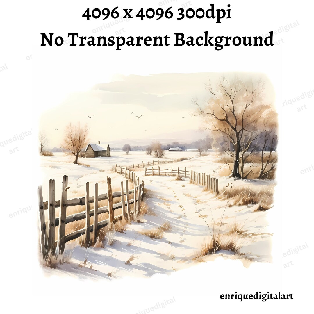 Watercolor Countryside Clipart, Winter Landscape, Card Making, Paper ...