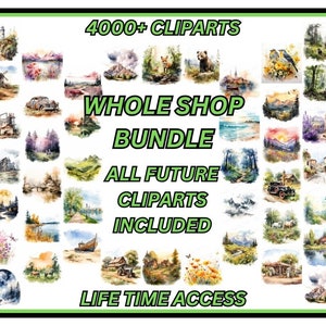 Mega Bundle PNGs, Life Time Access, Entire Shop Digital Download, Watercolor Cliparts, Watercolor Landscapes, Whole Shop Access 24/7