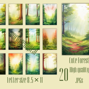 Watercolor Forest Clipart, Watercolor Junk Journal Pages, Forest Background, Printable Journal Paper, Forest Landscape, Forest Theme, JPG