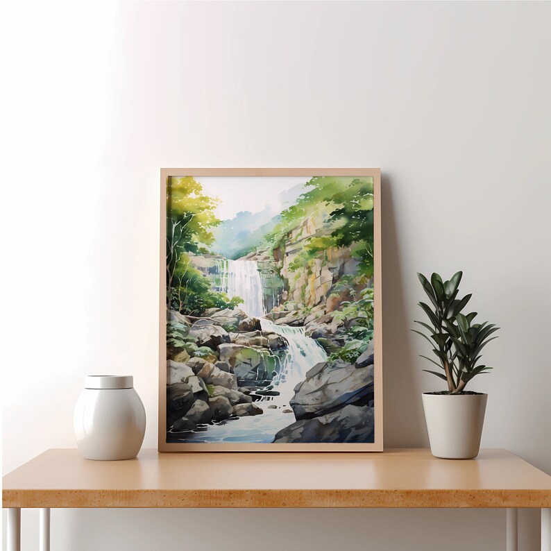 Watercolor Waterfall Landscape Printable Wall Art Digital - Etsy