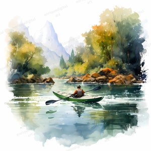 Imágenes prediseñadas del río acuarela, paisaje del lago, escena de la naturaleza, descarga digital, descarga instantánea, formato PNG, imágenes prediseñadas imprimibles, fabricación de tarjetas