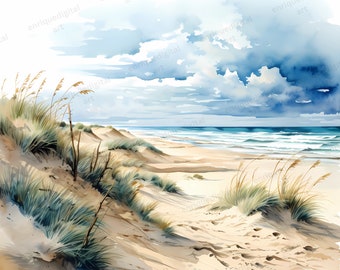 Watercolor Seascape Clipart, Crushing Waves Clipart, Ocean Scenery ...