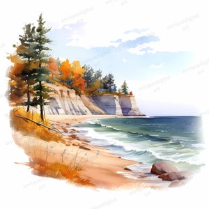 Aquarelle Seascape clipart, Cliff Clipart, Ocean Scenery, Peintures de paysage marin, Format PNG, Fabrication de cartes, Artisanat en papier, Scrapbooking
