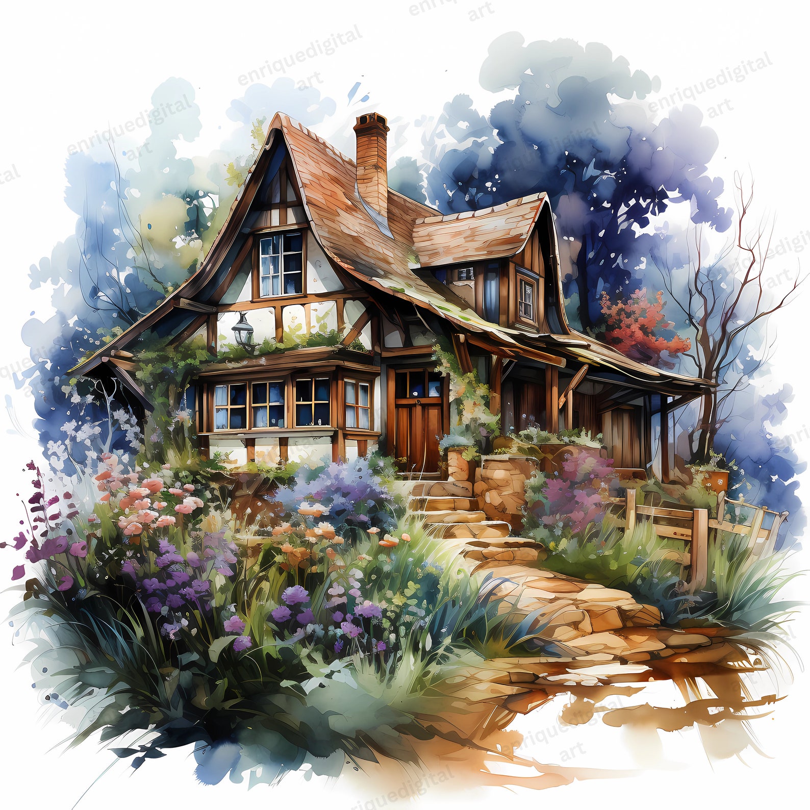 Watercolor Cottage Clipart Nature Landscape Scenes PNG - Etsy